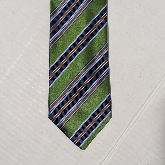 Countess Mara Green & Copper Striped 100% Silk Tie – Classic Business Formal 60” - Picture 4 of 6